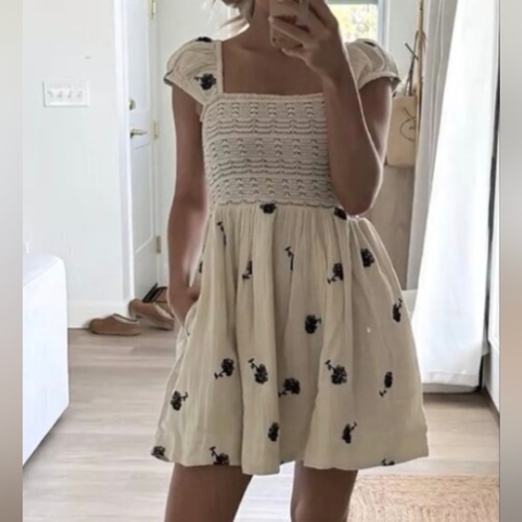 FREE PEOPLE Tory Embroidered Mini Dress Ivory Medium NEW Boho Chic - Picture 8 of 13